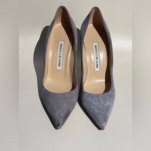Manolo Blahnik Gray Suede Pointed-Toe Pumps